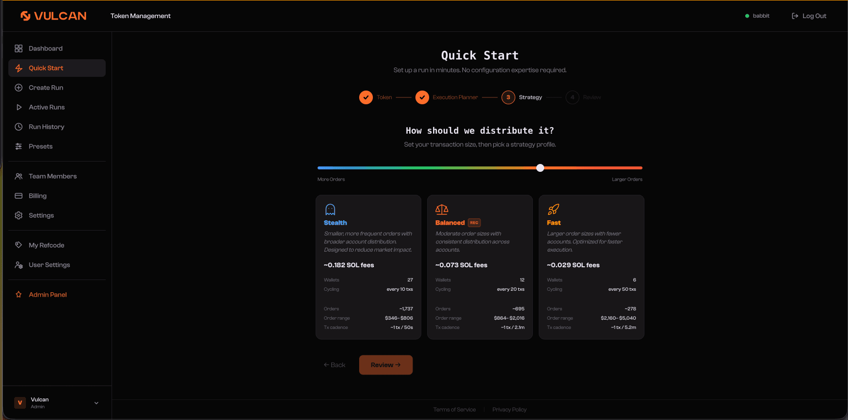 Vulcan dashboard